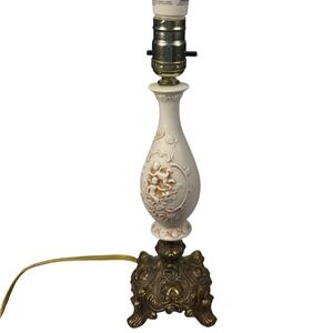 Vintage Cherub Putti Figural Lamp Porcelain Brass White Gold Regency Rococo 12.5